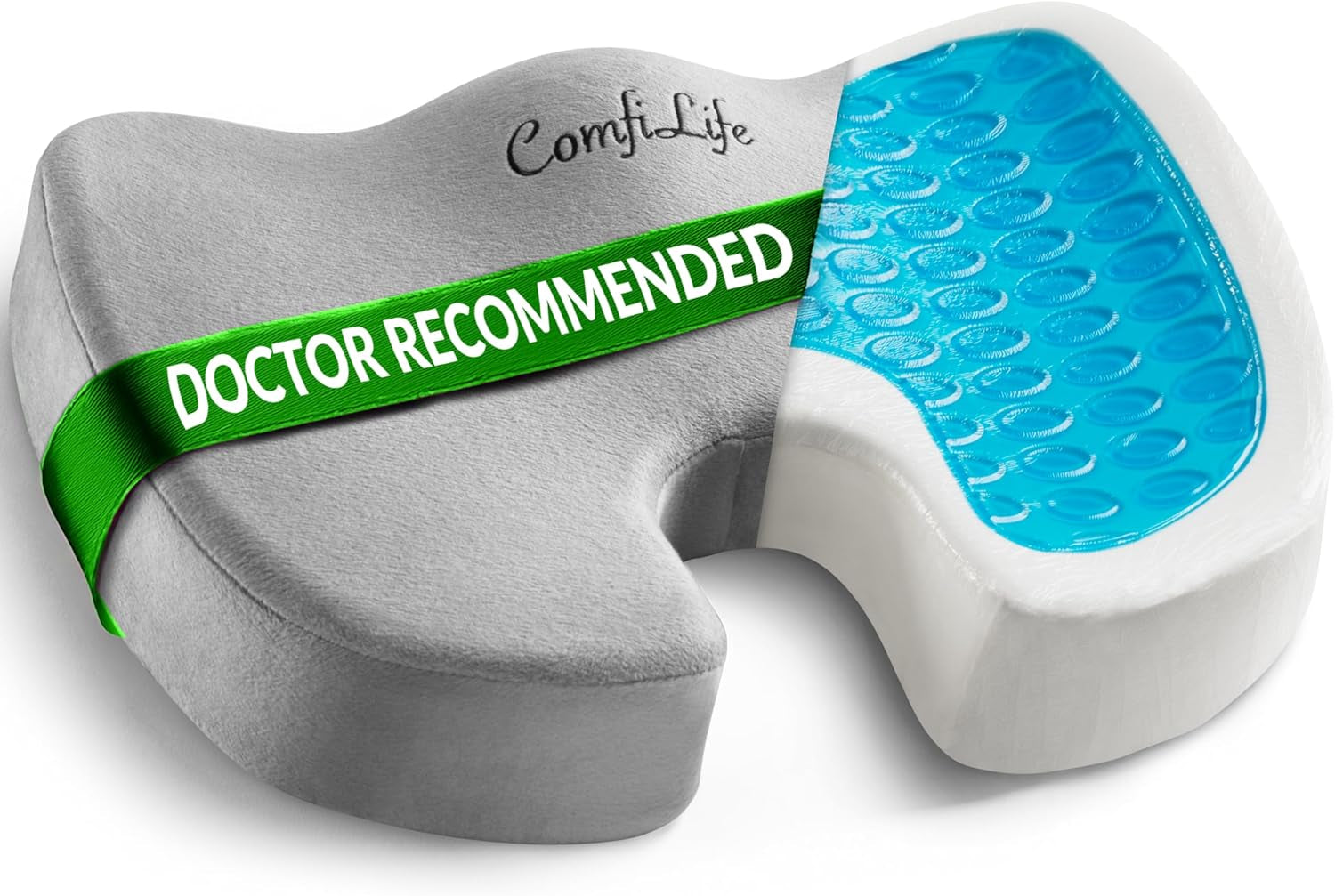 Gel Enhanced Seat Cushion – Office Chair Cushion – Non-Slip Gel & Memory Foam Coccyx Cushion for Tailbone Pain - Desk Chair Car Seat Cushions Driving - Sciatica & Back Pain Relief (Gray)