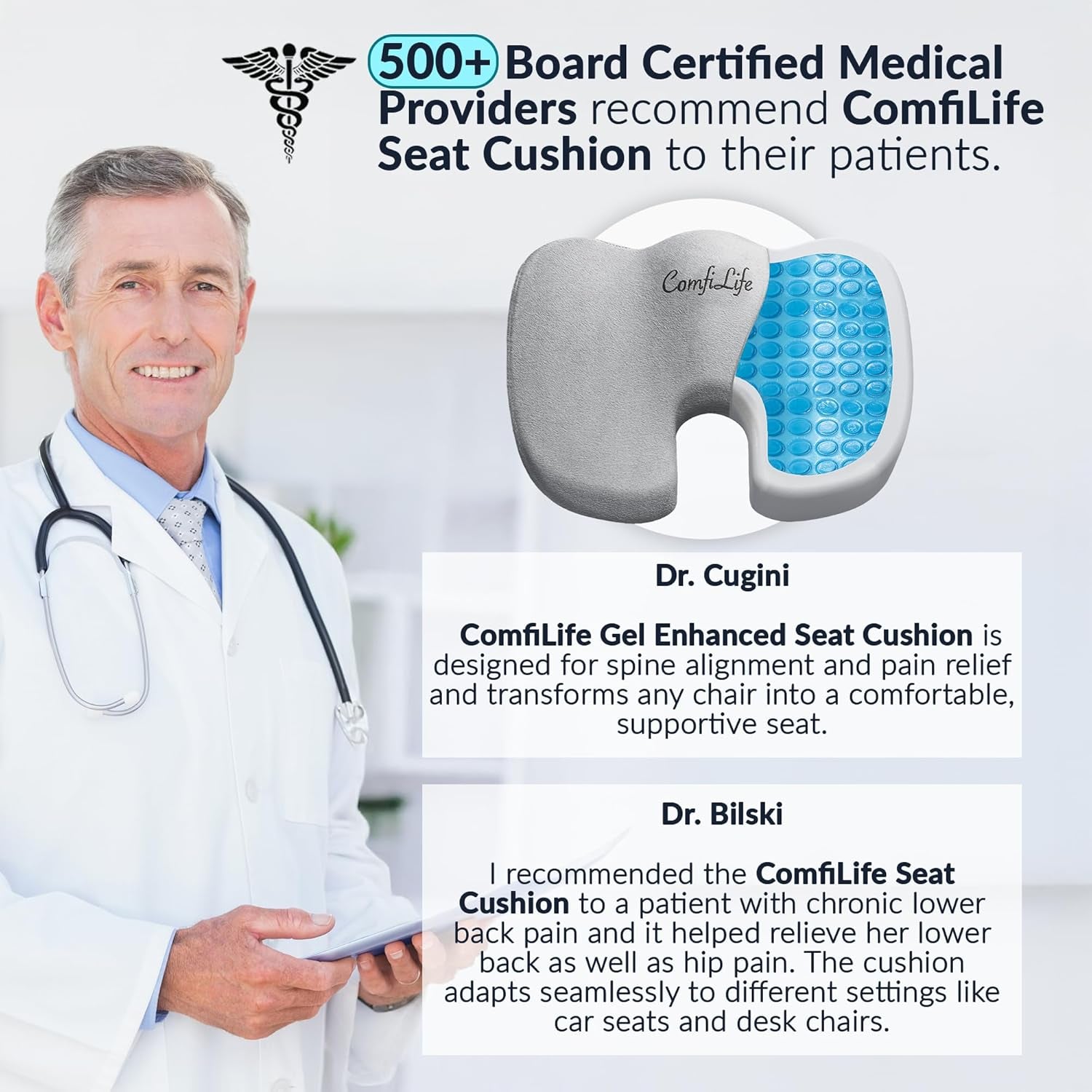 Gel Enhanced Seat Cushion – Office Chair Cushion – Non-Slip Gel & Memory Foam Coccyx Cushion for Tailbone Pain - Desk Chair Car Seat Cushions Driving - Sciatica & Back Pain Relief (Gray)