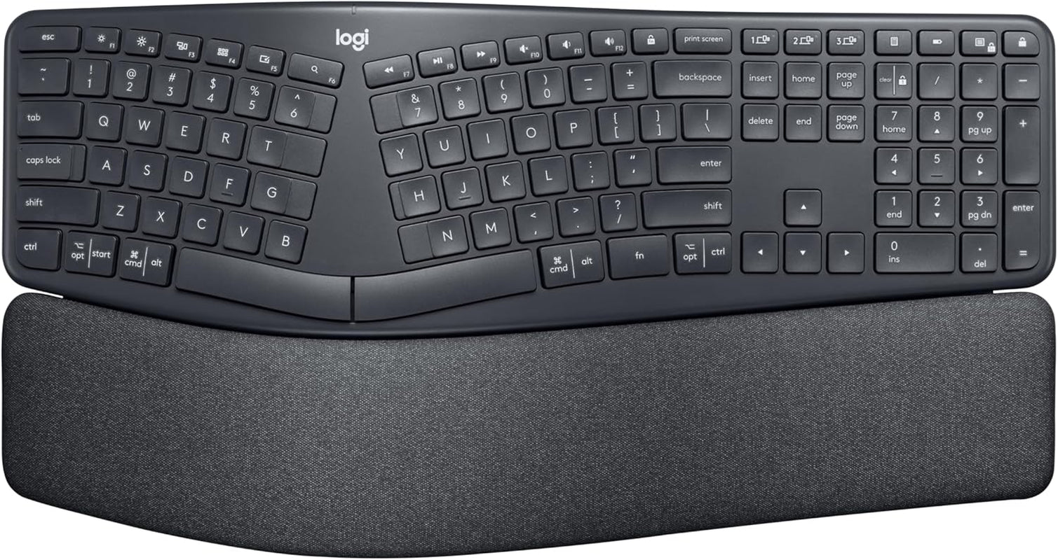 ERGO K860 Wireless Ergonomic Keyboard - Split Keyboard, Wrist Rest, Natural Typing, Stain-Resistant Fabric, Bluetooth and USB Connectivity, Compatible with Windows/Mac, Black