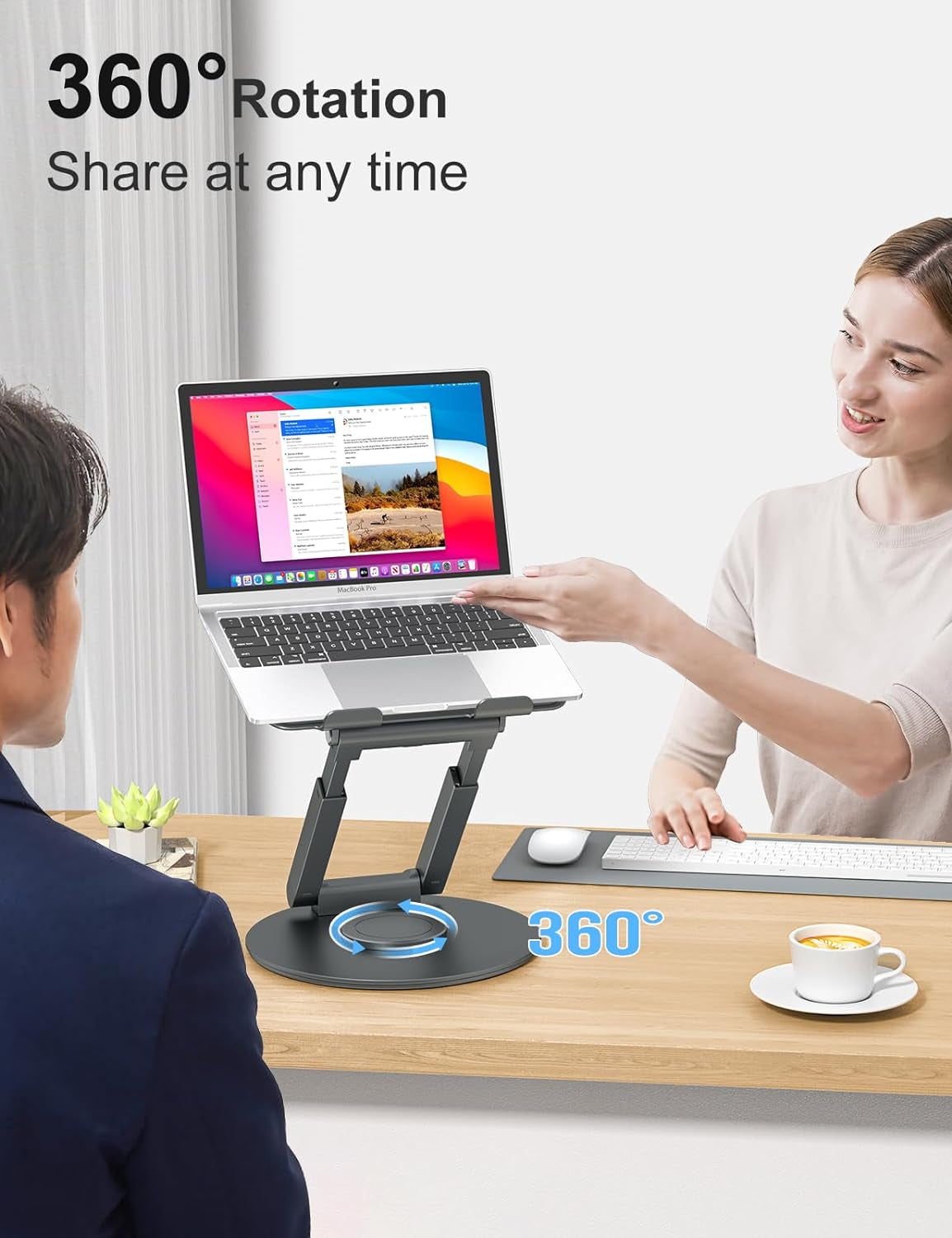 Telescopic Laptop Stand for Desk with 360° Swivel Base, Sit to Stand, Height Adjustable, Portable Riser Holder for Good Posture, Compatible with Macbook Pro, All Laptops 10-17"-Gray