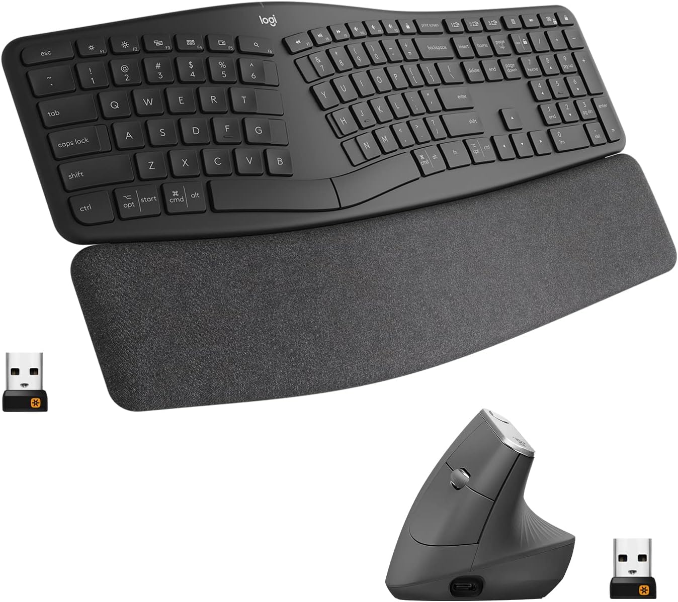 ERGO K860 Wireless Ergonomic Keyboard - Split Keyboard, Wrist Rest, Natural Typing, Stain-Resistant Fabric, Bluetooth and USB Connectivity, Compatible with Windows/Mac, Black