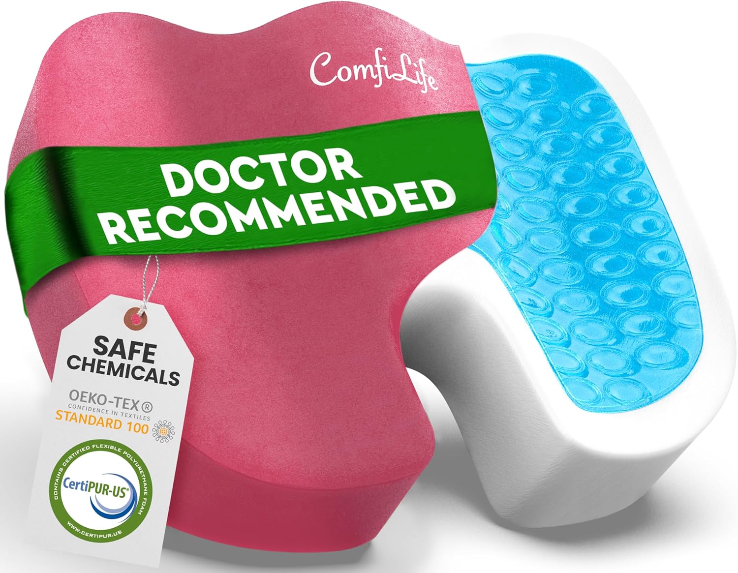 Gel Enhanced Seat Cushion – Office Chair Cushion – Non-Slip Gel & Memory Foam Coccyx Cushion for Tailbone Pain - Desk Chair Car Seat Cushions Driving - Sciatica & Back Pain Relief (Gray)