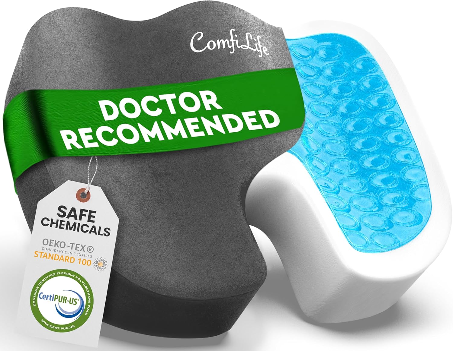 Gel Enhanced Seat Cushion – Office Chair Cushion – Non-Slip Gel & Memory Foam Coccyx Cushion for Tailbone Pain - Desk Chair Car Seat Cushions Driving - Sciatica & Back Pain Relief (Gray)