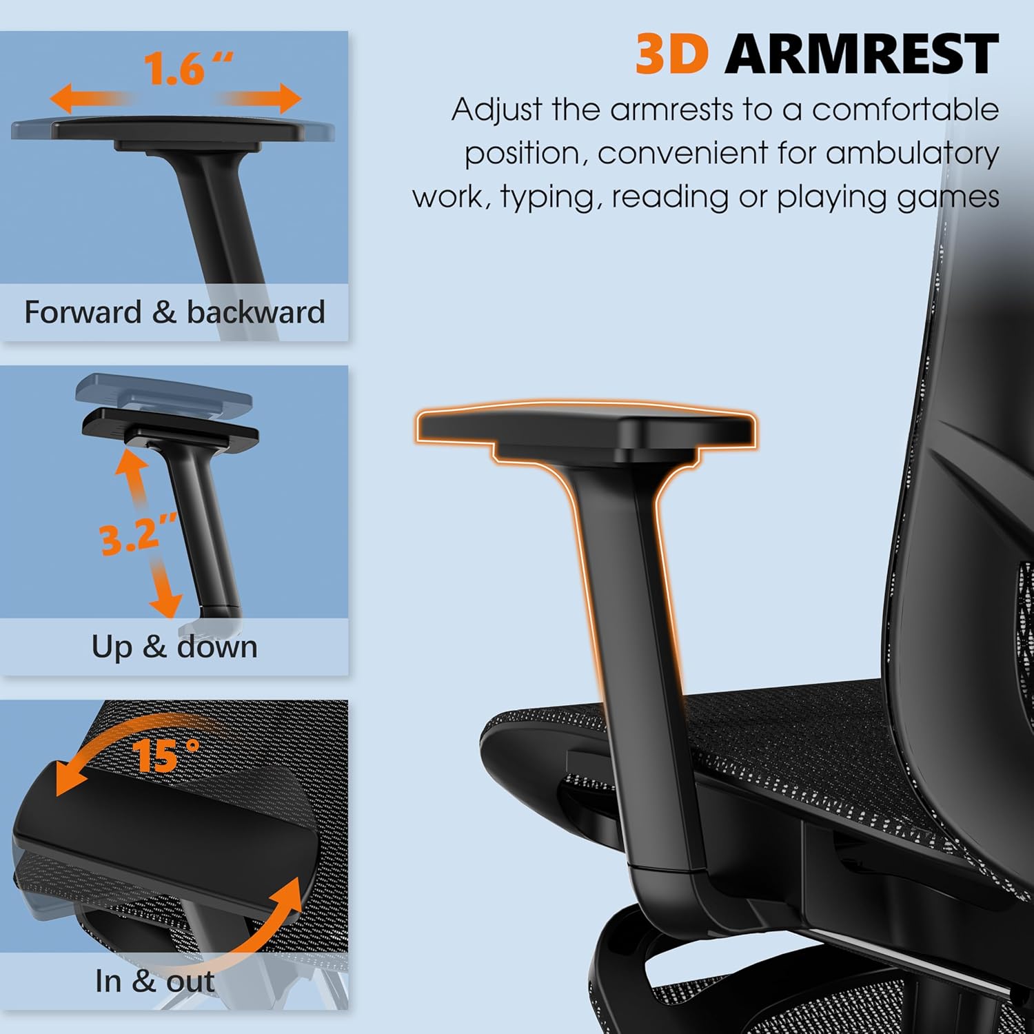 Ergonomic Office Chair with Adjustable Lumbar Support, 3D Armrests & Headrest, 135° Reclining Chair with Footrest & Large Steel Base,300LBS Swivel Desk Chair(GYMN01)