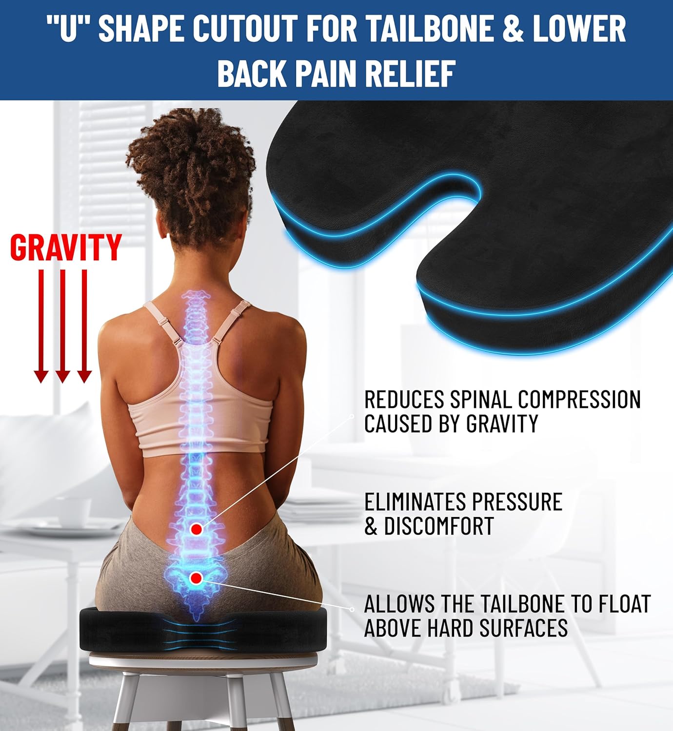 Comfort Doctor Recommended Memory Foam Seat Cushion for Office Chairs & Car Seat - Ergonomic Office Desk Accessories for Tailbone Pain Relief, Sciatica & Back Support