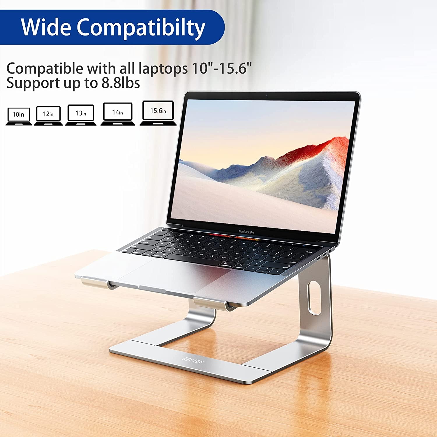 Aluminum Laptop Stand, Ergonomic Detachable Computer Stand, Notebook Riser Compatible with Air, Pro, Dell, HP, Lenovo More 10-15.6" Laptops, Silver