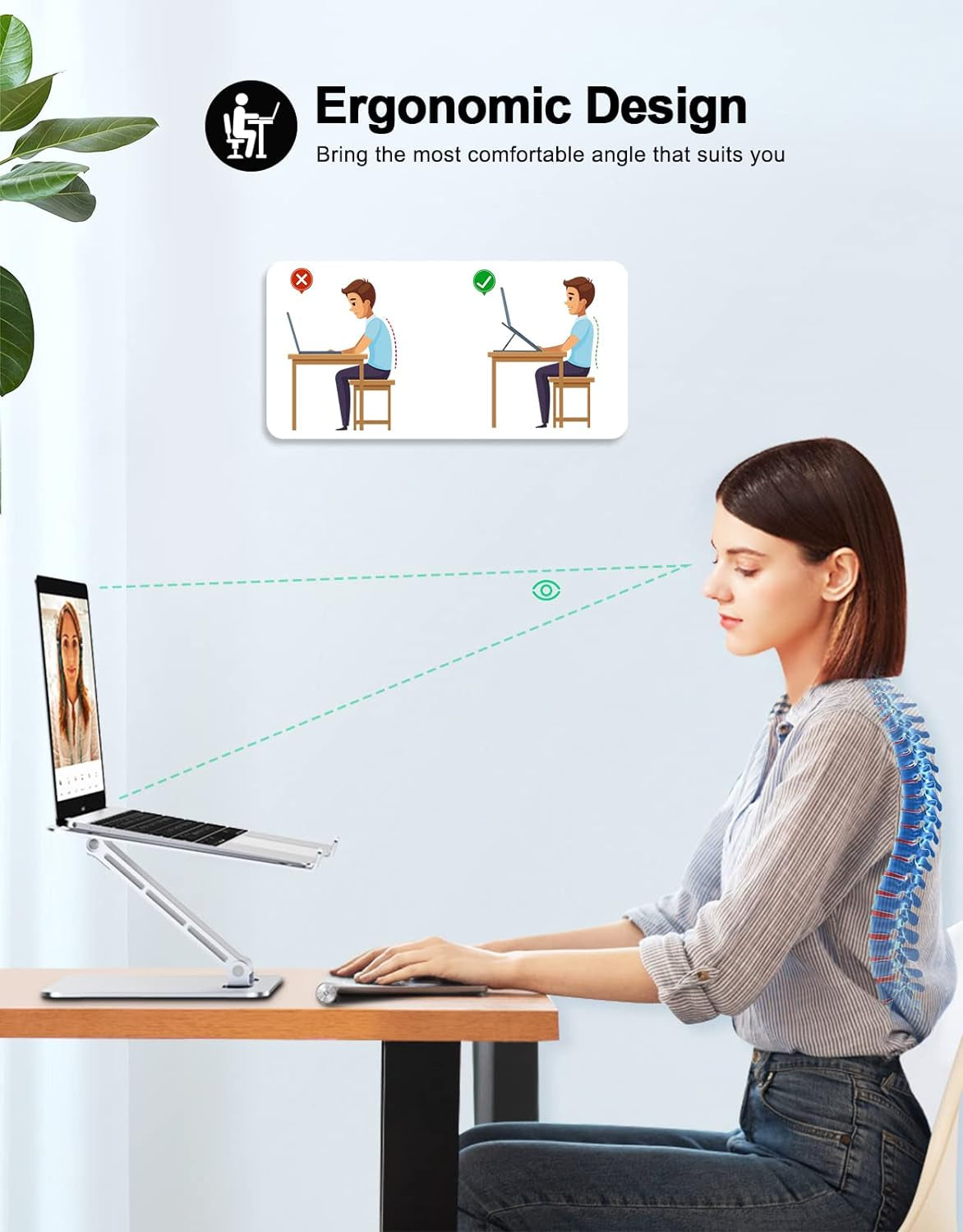 Foldable Laptop Stand, Height Adjustable Ergonomic Computer Stand for Desk, Aluminum Portable Laptop Riser Holder Mount Compatible with Macbook Pro Air, HP, Dell 10-16"