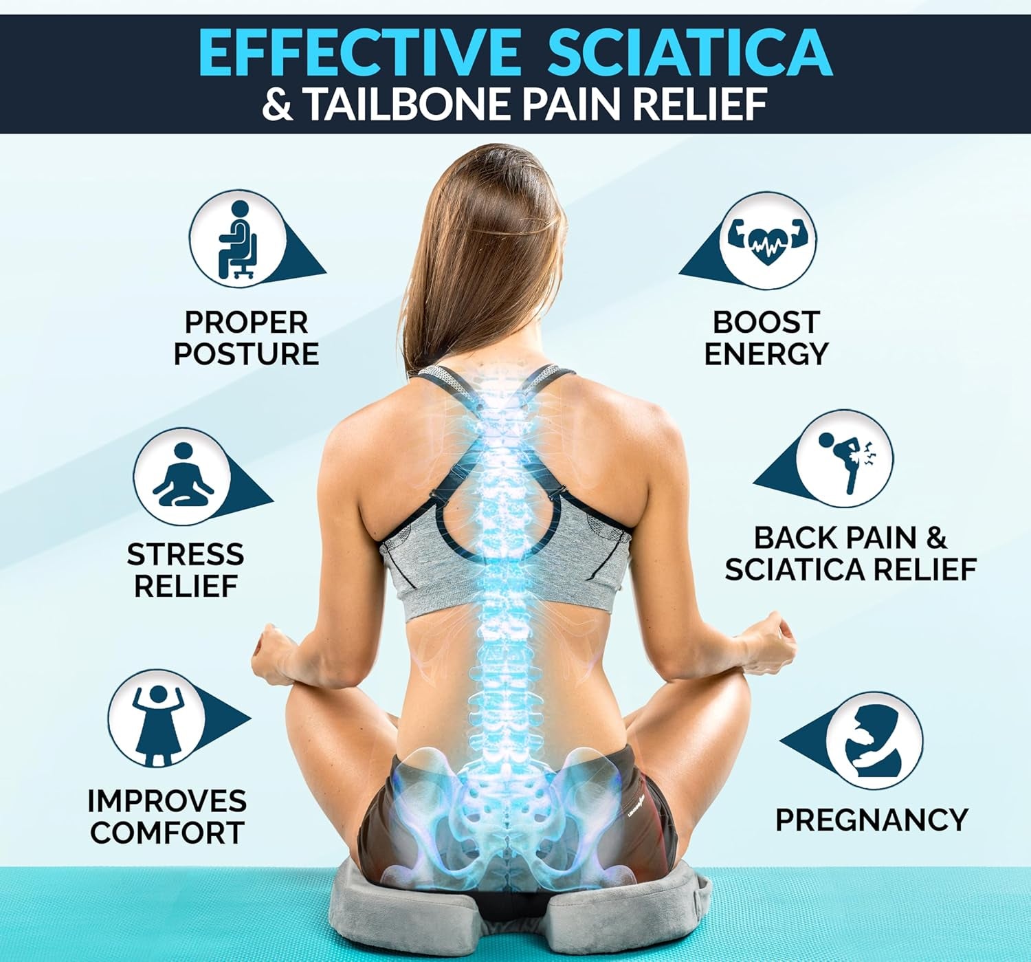 Gel Enhanced Seat Cushion – Office Chair Cushion – Non-Slip Gel & Memory Foam Coccyx Cushion for Tailbone Pain - Desk Chair Car Seat Cushions Driving - Sciatica & Back Pain Relief (Gray)