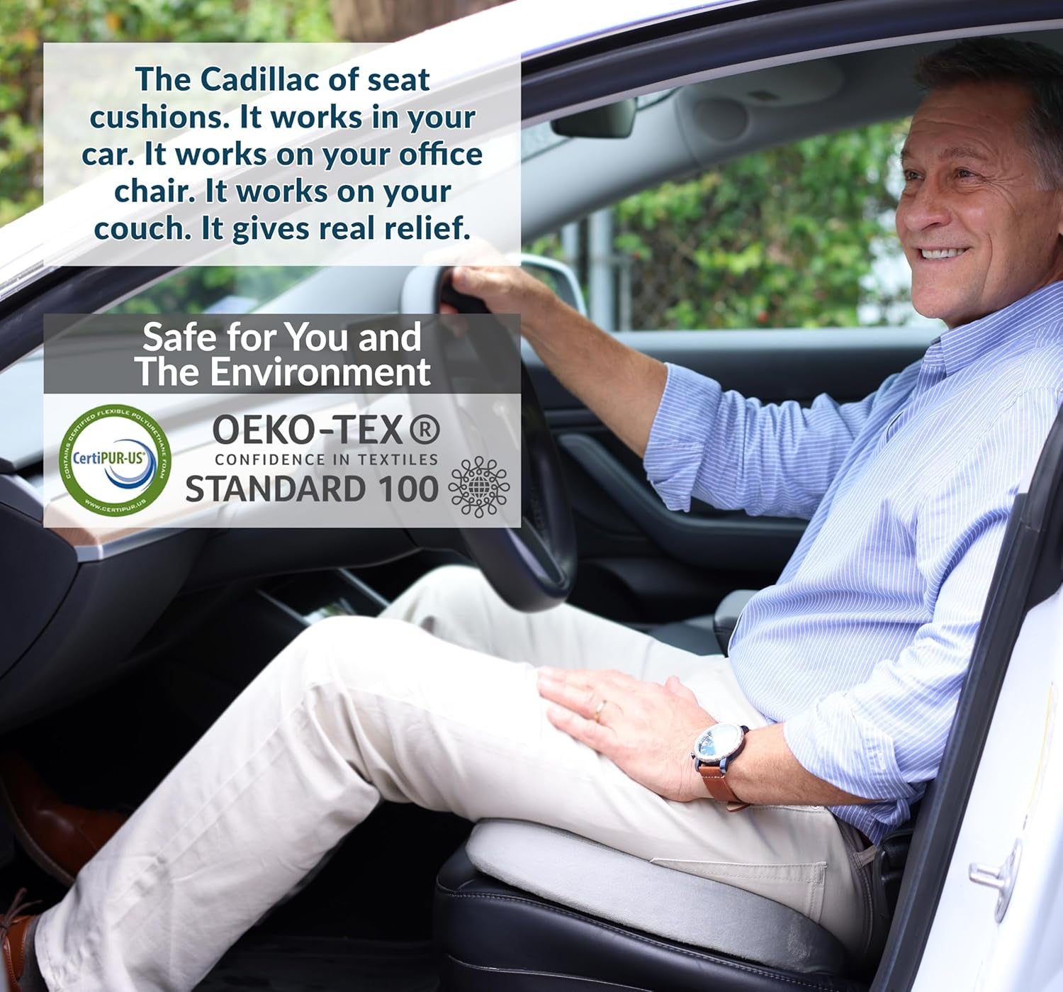 Gel Enhanced Seat Cushion – Office Chair Cushion – Non-Slip Gel & Memory Foam Coccyx Cushion for Tailbone Pain - Desk Chair Car Seat Cushions Driving - Sciatica & Back Pain Relief (Gray)