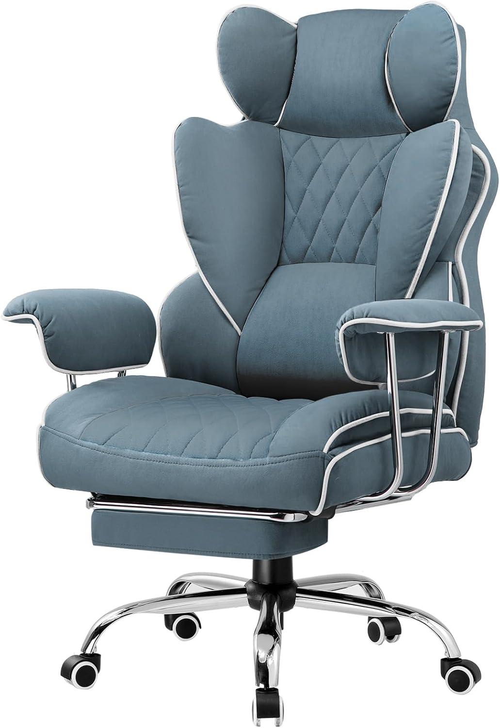 Office Chair with Pocket Spring Lumbar Support, Ergonomic Comfortable Wide Office Desk Computer Chair with Outward Fixed Soft Armrests and Footrest (PU Leather, Black)