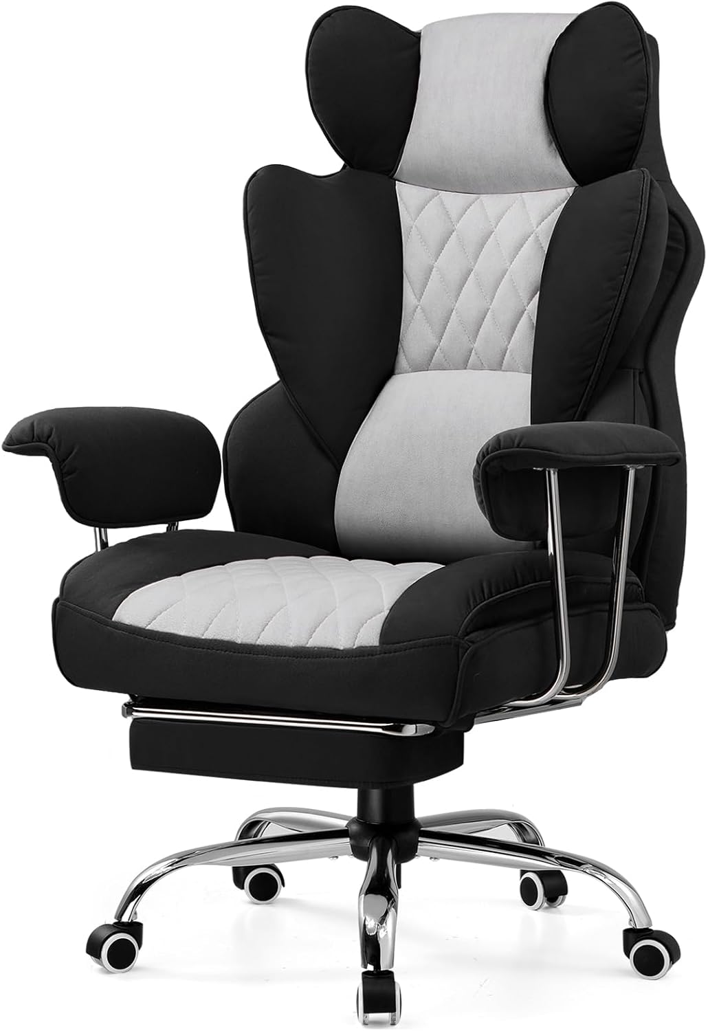 Office Chair with Pocket Spring Lumbar Support, Ergonomic Comfortable Wide Office Desk Computer Chair with Outward Fixed Soft Armrests and Footrest (PU Leather, Black)