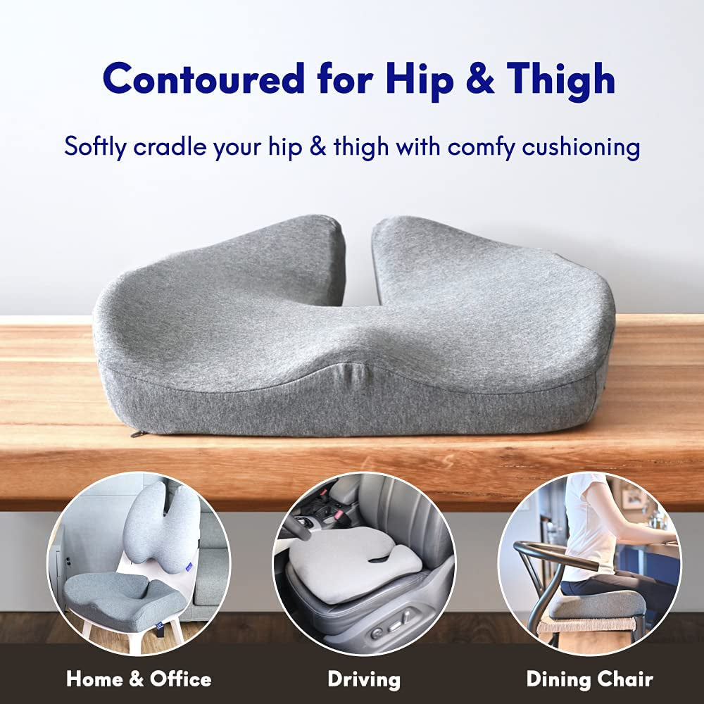 Patented Pressure Relief Seat Cushion for Long Sitting Hours on Office & Home Chair - Extra-Dense Memory Foam for Soft Support. Car Pad for Hip, Tailbone, Coccyx, Sciatica - Black