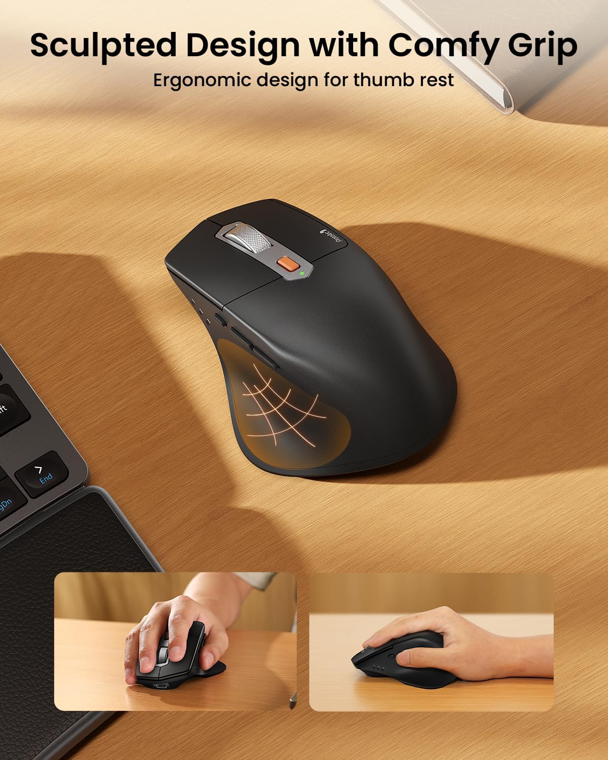 Bluetooth Ergonomic Keyboard Mouse, EKM04 Mini Compact Wireless Ergo Keyboard Mouse Combo, Split Design, Wrist Rest, Multi-Device, Rechargeable, Compatible with Windows/Mac/Android