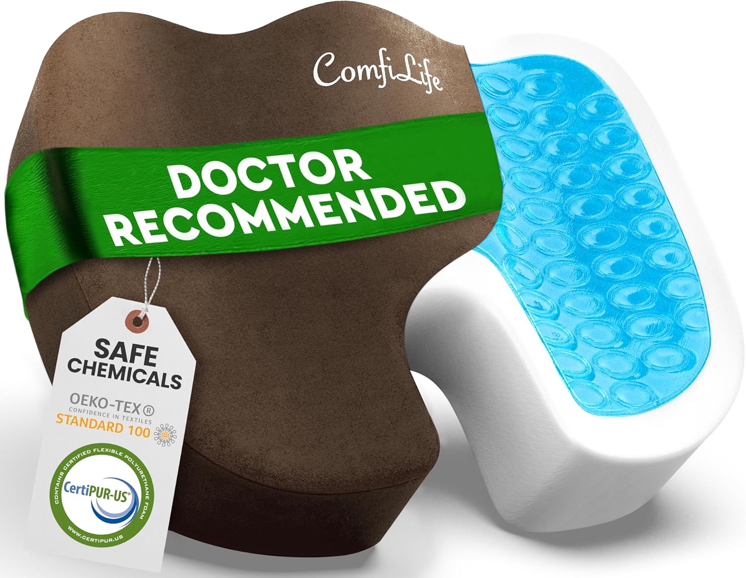 Gel Enhanced Seat Cushion – Office Chair Cushion – Non-Slip Gel & Memory Foam Coccyx Cushion for Tailbone Pain - Desk Chair Car Seat Cushions Driving - Sciatica & Back Pain Relief (Gray)