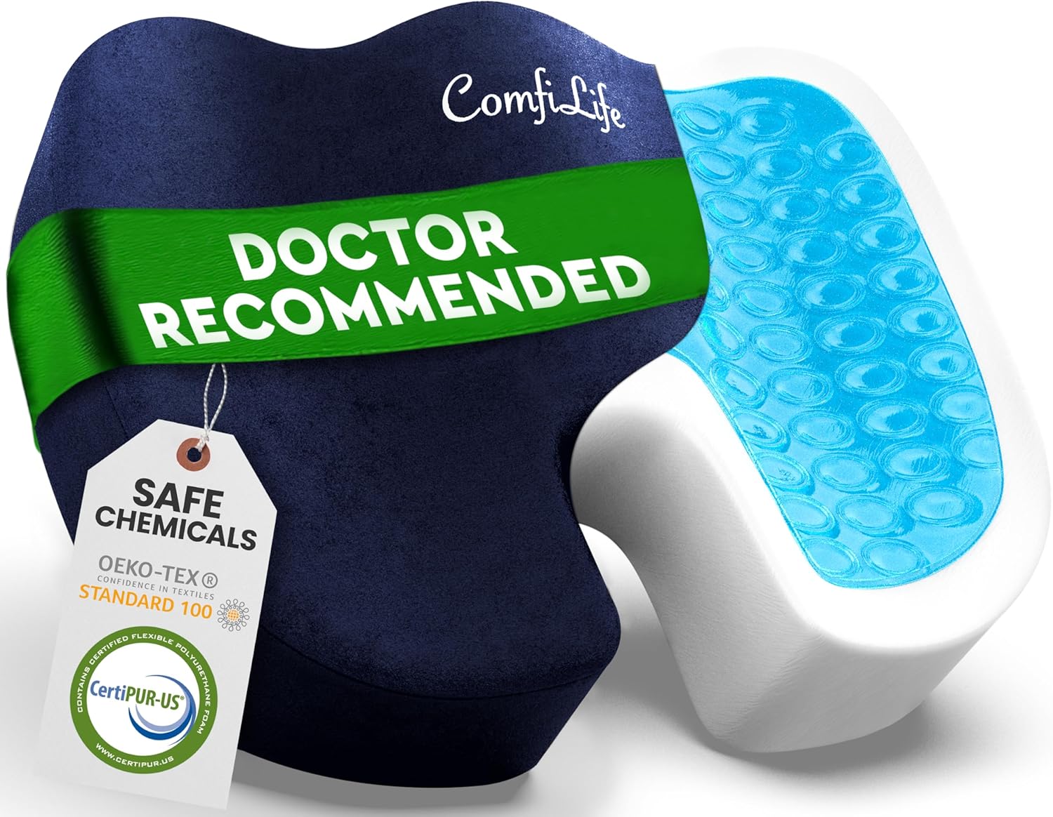 Gel Enhanced Seat Cushion – Office Chair Cushion – Non-Slip Gel & Memory Foam Coccyx Cushion for Tailbone Pain - Desk Chair Car Seat Cushions Driving - Sciatica & Back Pain Relief (Gray)