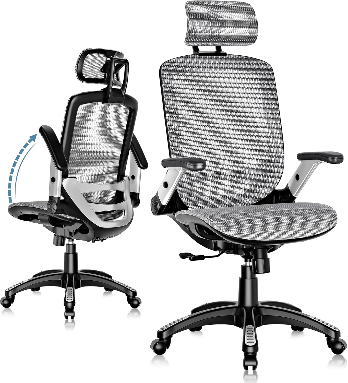  Ergonomic Office Chair, High Back Home Desk Chair with Headrest, Flip-Up Arms, 90-120° Tilt Lock and Wide Cushion, Big and Tall Mesh Chairs for Man Woman, Black Task Chair