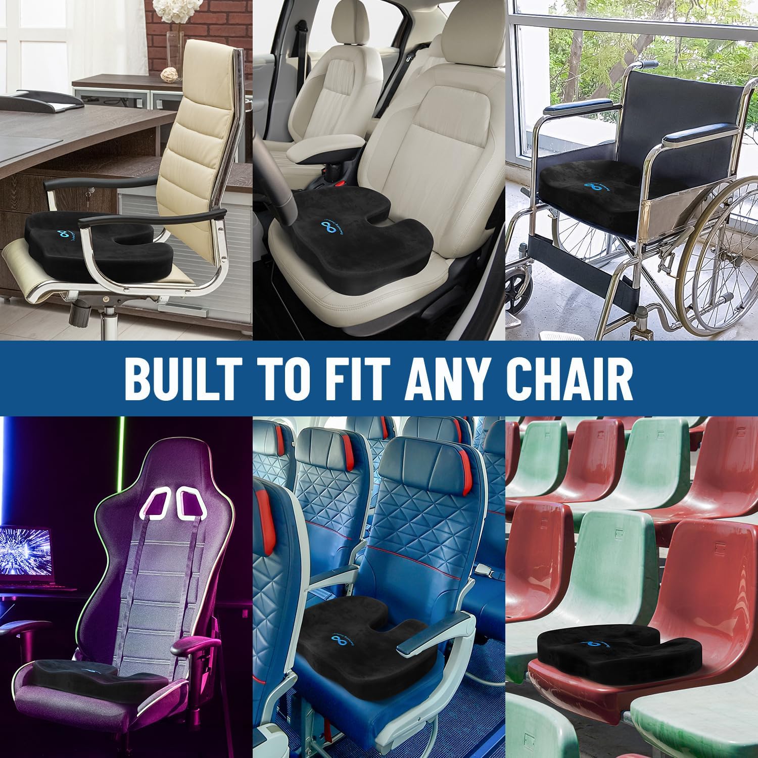 Comfort Doctor Recommended Memory Foam Seat Cushion for Office Chairs & Car Seat - Ergonomic Office Desk Accessories for Tailbone Pain Relief, Sciatica & Back Support