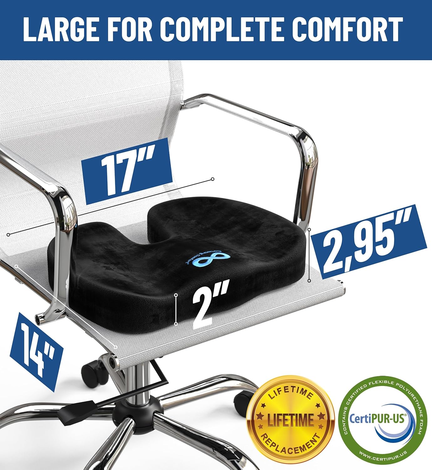 Comfort Doctor Recommended Memory Foam Seat Cushion for Office Chairs & Car Seat - Ergonomic Office Desk Accessories for Tailbone Pain Relief, Sciatica & Back Support