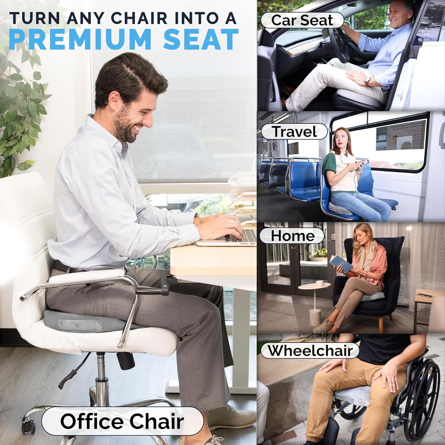 Gel Enhanced Seat Cushion – Office Chair Cushion – Non-Slip Gel & Memory Foam Coccyx Cushion for Tailbone Pain - Desk Chair Car Seat Cushions Driving - Sciatica & Back Pain Relief (Gray)