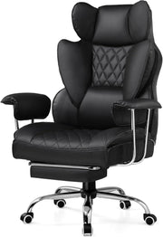 Office Chair with Pocket Spring Lumbar Support, Ergonomic Comfortable Wide Office Desk Computer Chair with Outward Fixed Soft Armrests and Footrest (PU Leather, Black)