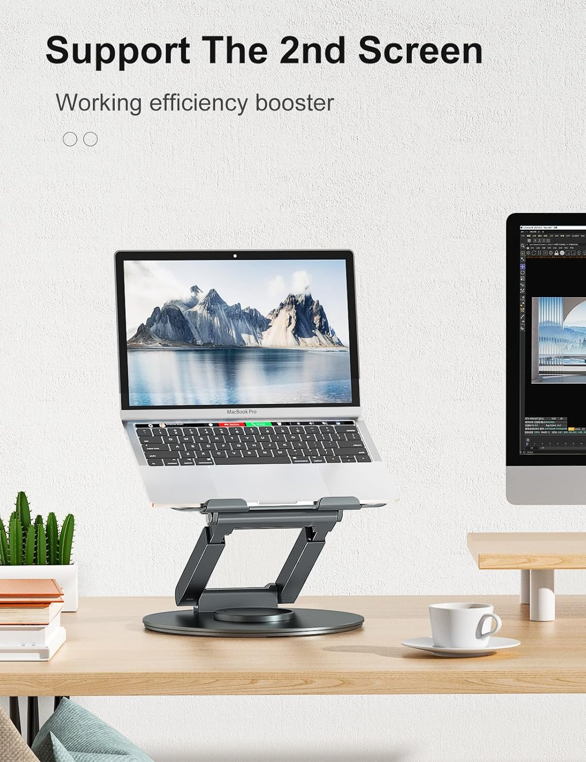 Telescopic Laptop Stand for Desk with 360° Swivel Base, Sit to Stand, Height Adjustable, Portable Riser Holder for Good Posture, Compatible with Macbook Pro, All Laptops 10-17"-Gray