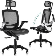  Ergonomic Office Chair, High Back Home Desk Chair with Headrest, Flip-Up Arms, 90-120° Tilt Lock and Wide Cushion, Big and Tall Mesh Chairs for Man Woman, Black Task Chair
