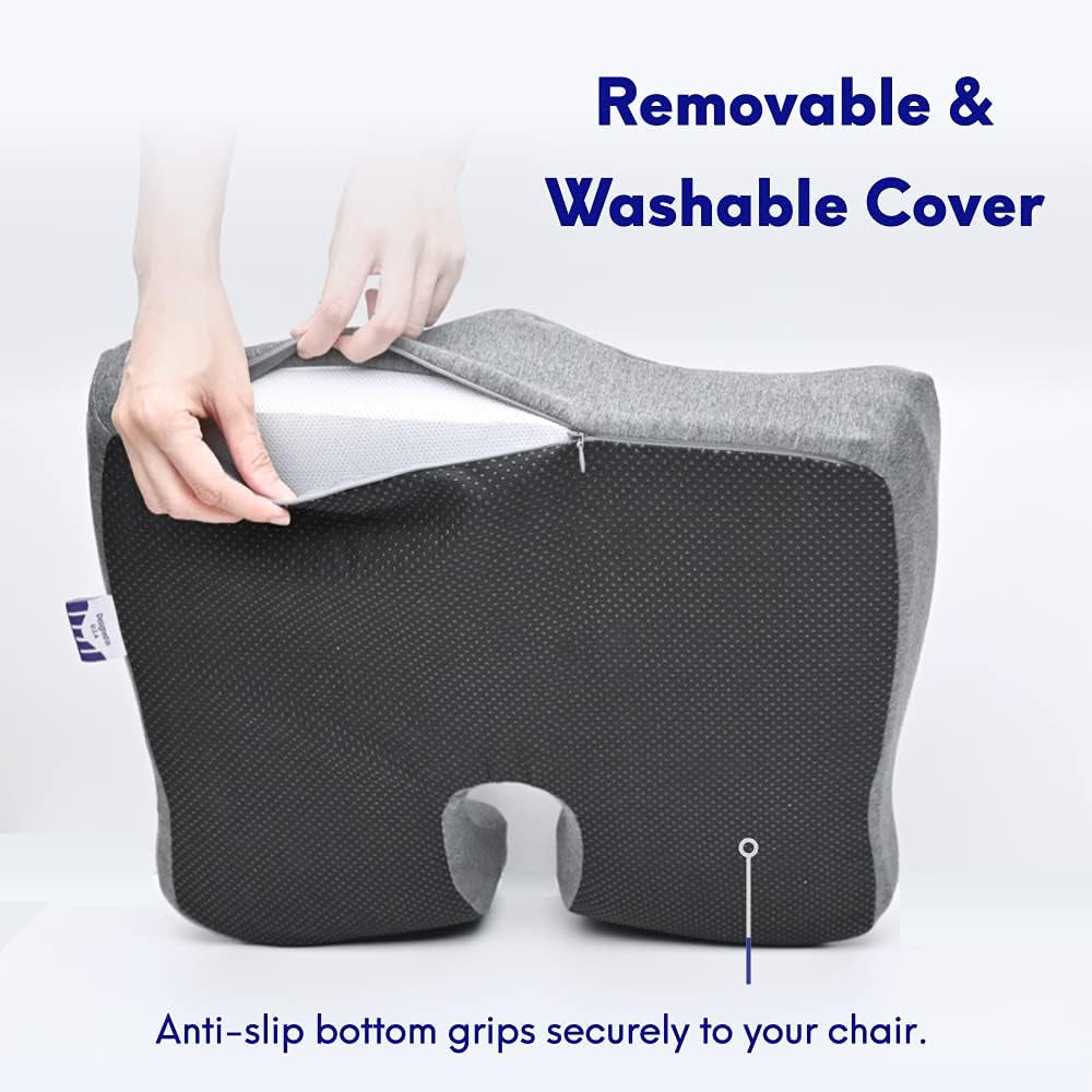 Patented Pressure Relief Seat Cushion for Long Sitting Hours on Office & Home Chair - Extra-Dense Memory Foam for Soft Support. Car Pad for Hip, Tailbone, Coccyx, Sciatica - Black