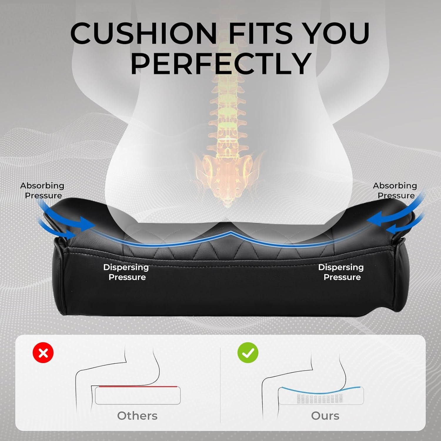 Office Chair with Pocket Spring Lumbar Support, Ergonomic Comfortable Wide Office Desk Computer Chair with Outward Fixed Soft Armrests and Footrest (PU Leather, Black)